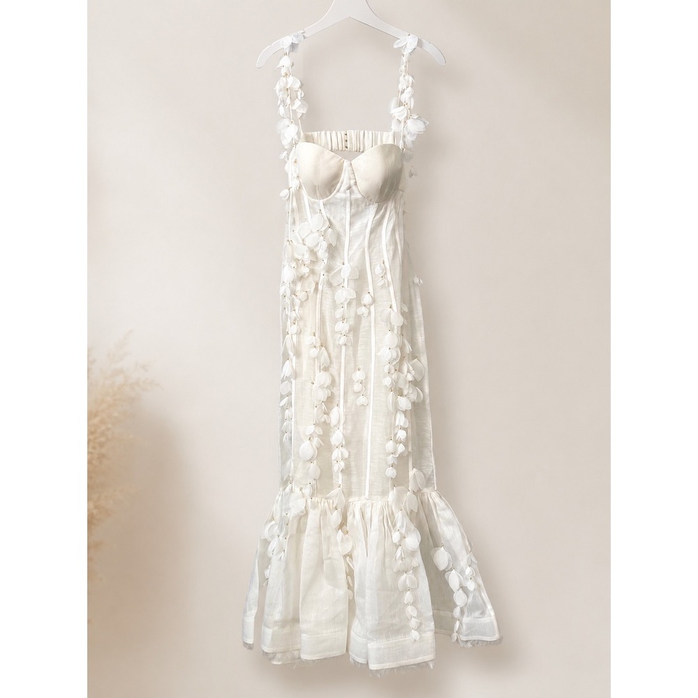 Zimmermann Botanica Petal Appliqué Linen Silk Corset Gown Dress Size 2 (US 6-8) - Picture 5 of 16